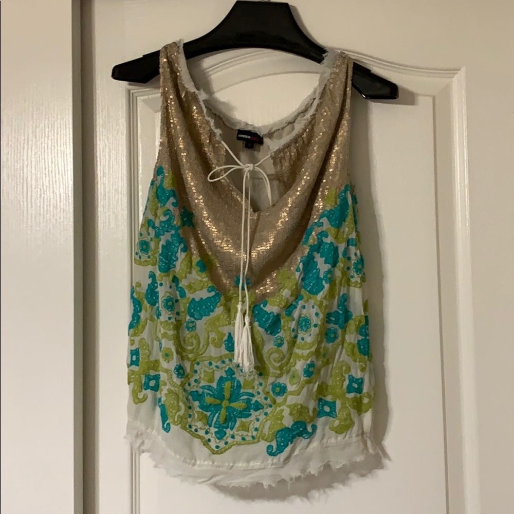 Silk embellished sleeveless top Anthropologie